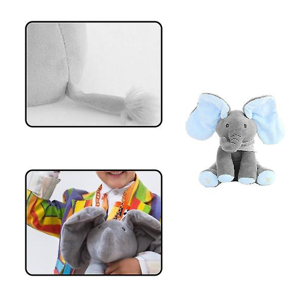 Leikkieläin 30 cm Interaktiivinen Laululelu Pehmolelu Sähköinen Piilottelu Elefant Taputtaa Korvia ja Peittää Silmät Dumbo （harmaansininen）