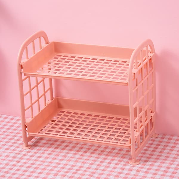 Desktop Storage Rack Double Layer Hollow Design Simple Stylish Desk Shelf Pink