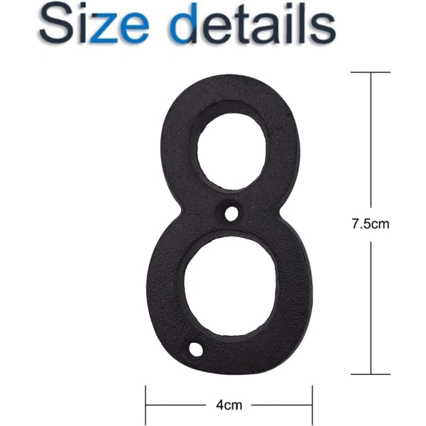 Galaxy 3-tums metall arabiska siffror Gjutjärn husskylt Dörrplatta DIY-adressnummer（8） 8