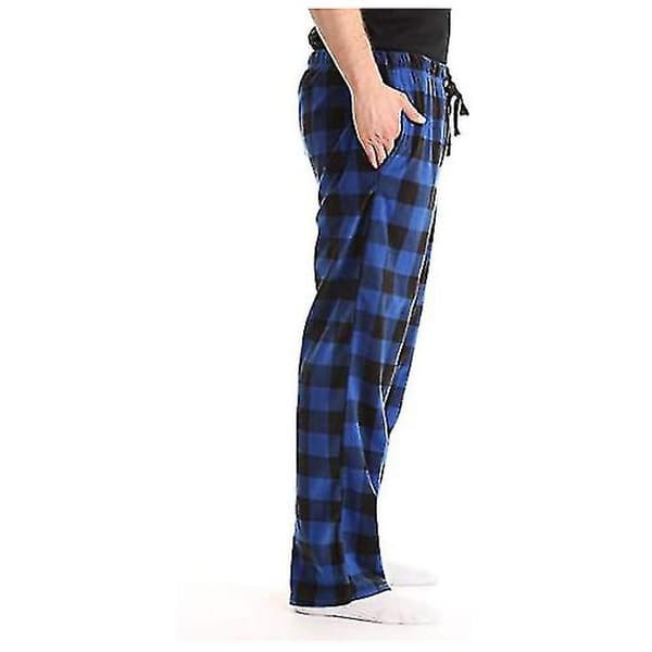 Herre Pyjamasbukser med Lommer, Bløde Flanelternede Pyjamasbukser L Blå