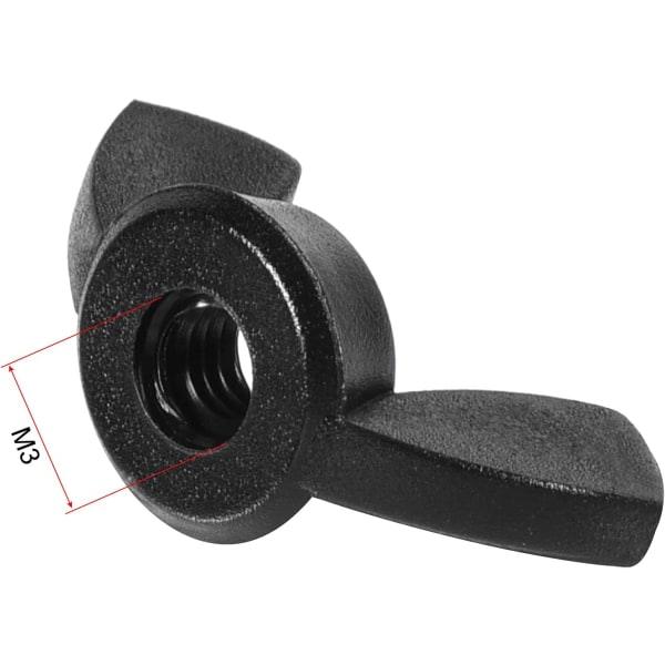 M3 Vingmutter Nylon Finger Twist Festeskruer Svart 25-pakning
