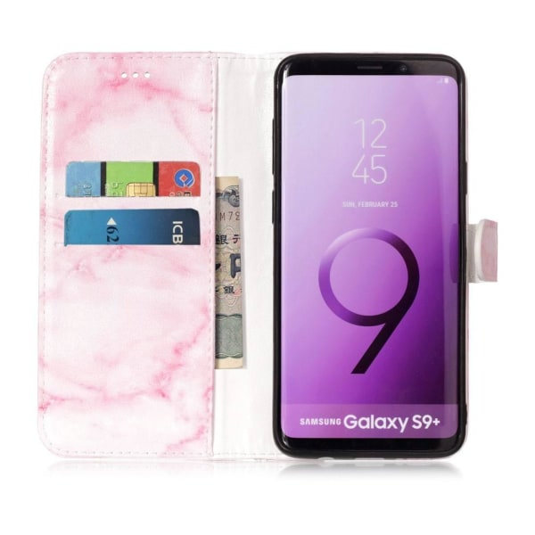 Plånboksfodral för Galaxy S9 Plus Rosa med kortplatser och fack Rosa+vit marmorering