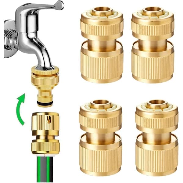 4-pack 1/2 tums trädgårdsslang snabbkopplingar massiv mässing för utomhusbevattning kök trädgårdsslangkopplingar guld 4pcs