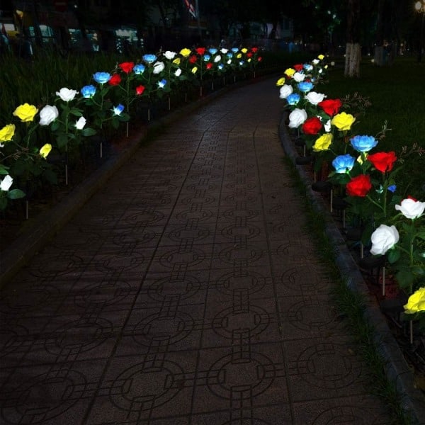 Kunstige Rose Solblomst Lys Utomhus Dekorative Solcelle LED-lys IP44 Vanntett for Patio, Hage, Plen, Balkong (Blå, 1 stk)