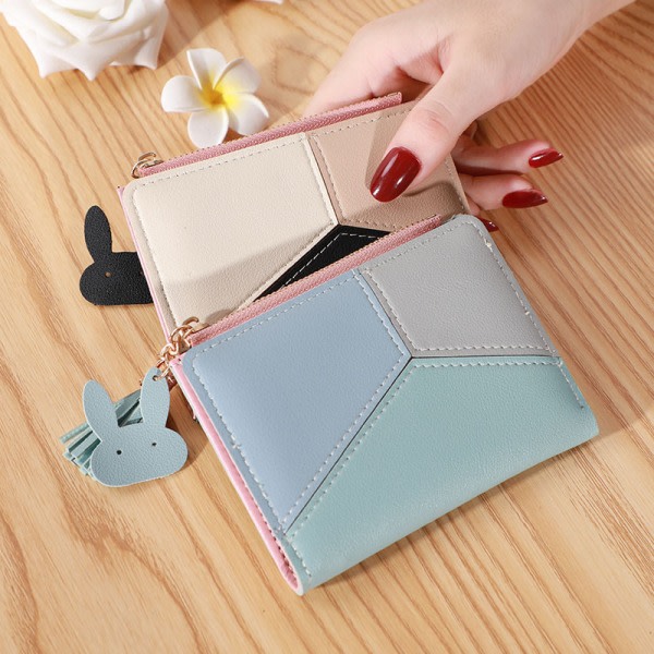 RFID-blokkerende läderplånbok for kvinner, liten kompakt dubbelsidig vegg