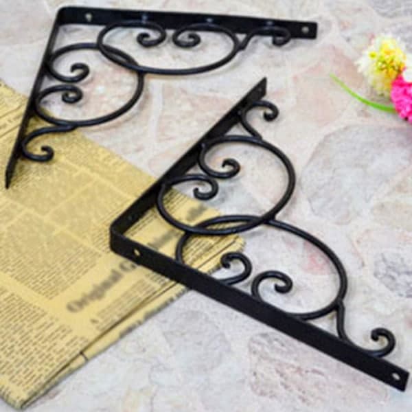 Europeisk Triangulär Hyllkonsol i Smidesjärn, Väggkonsol, Svart, 20 cm, 2-pack{HH}_yux