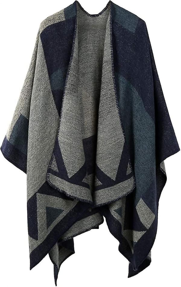Winter Scarf Shawl Poncho Cape - Women's Warm Open Front Printed Reversible