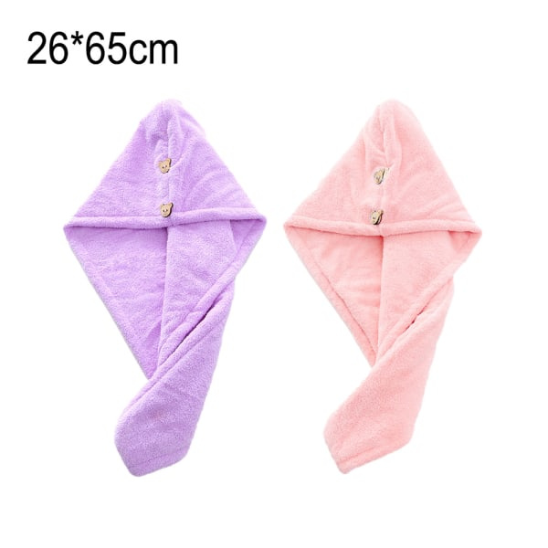 TG 2-pack Mikrofiber Hårhandduk Wrap Hårtorkande Handduk Korall Sammet Violett + Pulver