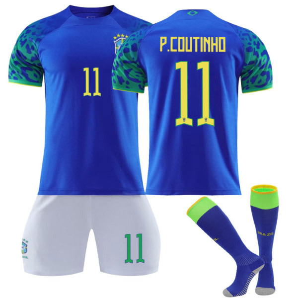 2223 Brazil Away Blue Jersey kostym Neymar CASEMIRO 24 (130-140 cm) COUTINHO 16 (90-100 cm)
