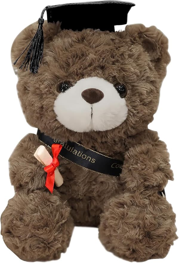 Graduation Bamse Plyslegetøj Med Kasket og Diplom, Blødt PP Bomuldsudstoppet Dyr Gave til Studerende, Brun, 9 Tommer