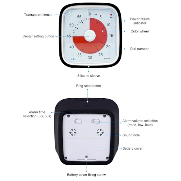Visuell Timer 60min - klasseromsskole for barn Svart black