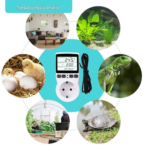 EXCITAT Digital Plug-in Termostat med LCD-display, Temperaturregulatorstik til drivhusakvarium krybdyrtank, hvid