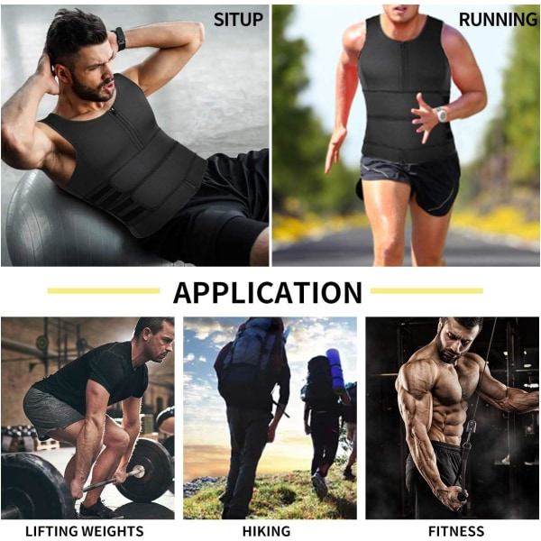 Miesten Neopreen Sauna Vetoketjullinen Vyötärön Muotoilija Liivi Tank Top Trimmer Kehon Muotoilija Kahdella Vyöllä
