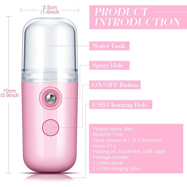 TG 2 stk. 30 ml Mini Ansigtsluftfugter Bærbar (Sort og Rosa)