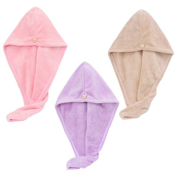 TG Mikrokuituhiuspyyhepakkaus naisille, 3-pack hiuspyyhe märälle Vaaleanpunainen + Violetti + Khaki