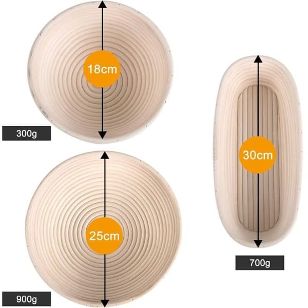 Oval Banneton, Brotform med Ullfoder, Oval Brödkorg, Brödjäsningskorg, Upp till 0,7 kg Deg, 30 x 14 x 7 cm..DEBUNS