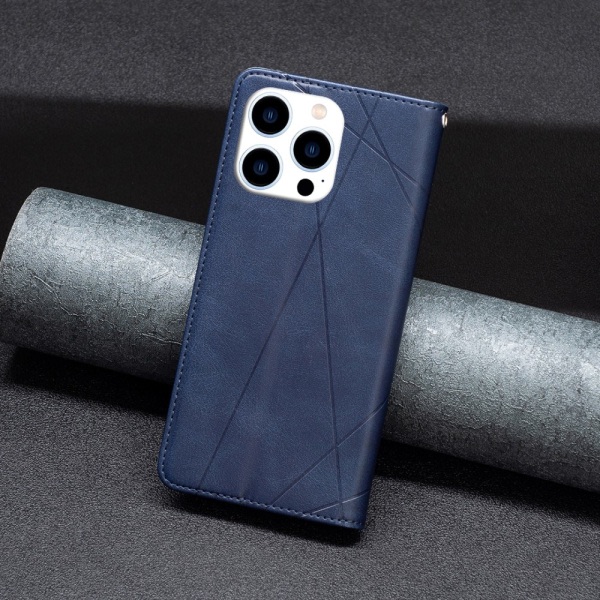 iPhone 15 Pro BINFEN FÄRG Embossed Wallet Case - Blå Blå