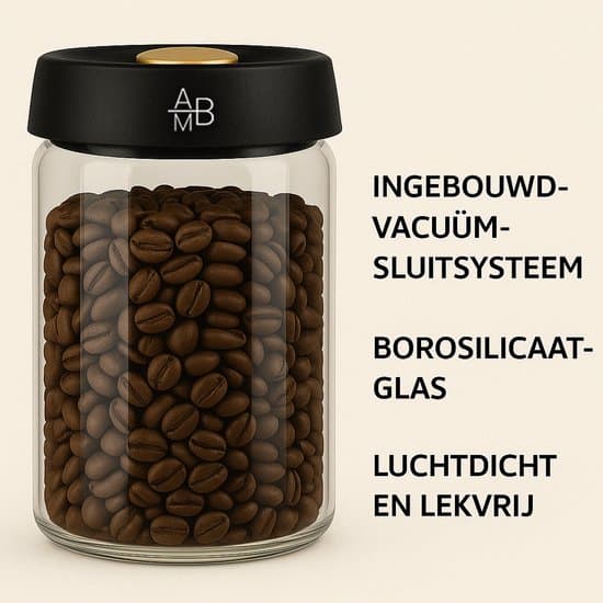 Kaffebönbehållare 900 ml, Vakuumförseglad lufttät glasburk med enknappsventil för kaffe, te, nötter, kök