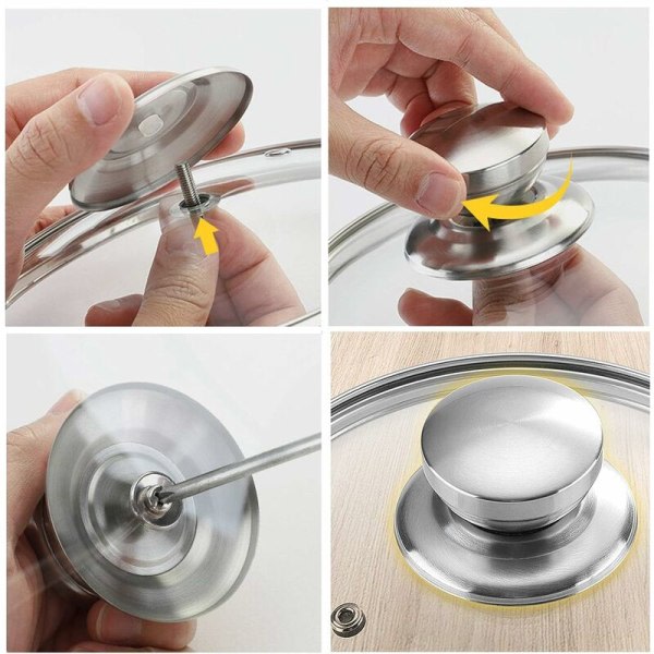 Ersättningsknopp Lås Handtag Universal Knopp Gryta Handtag Lock Värmebeständigt Pan Lock Knopp Rostfritt Stål Lås Utbyte Knopp 8 st.