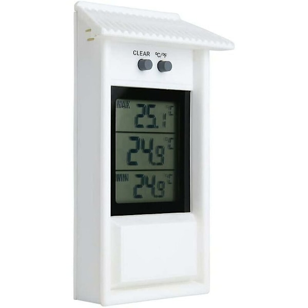 Vattentät digital termometer, klassisk design, noggrann mätning för inomhus- eller utomhusbruk, lämplig för trädgård, växthus, odlingsrum, vit