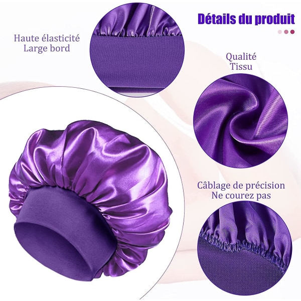 TG 3 kpl Satin Bonnet yöhiukset, Yöhiukset Siden Bonnet Satin Yömyssy Satin Bonnet Dam Elastisen hiusten suoja pitkille hiuksille kiharat hiukset (musta, kulta,