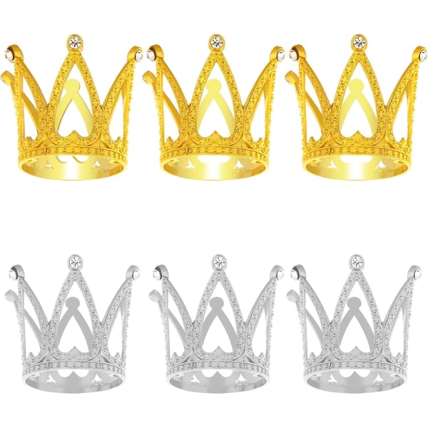 Galaxy Återanvändbara Mini Crown Cake Dekorationsprydnader (guld og sølv) 6 stykker