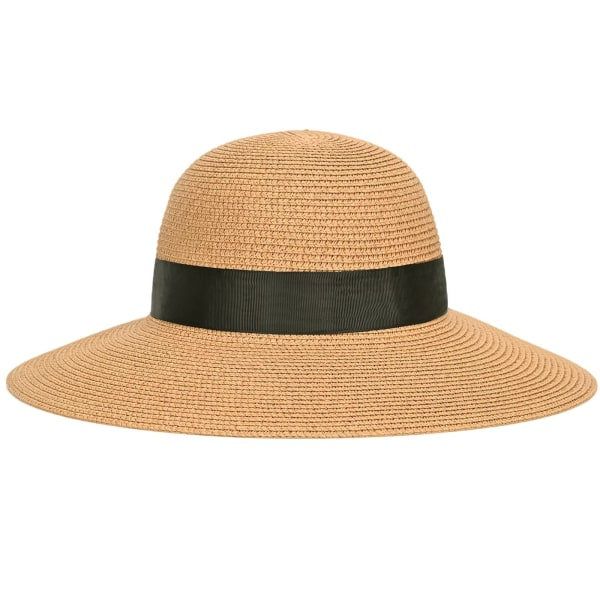 Klassiske sommer-solhatter Pakkbar halmhatt med bred brem med vindsnøre Floppy strandhatter for kvinner UV-beskyttelse