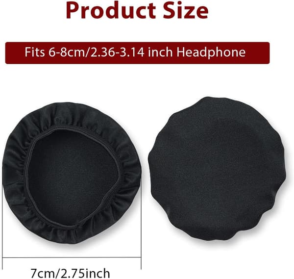 6 stk Vaskbare Elastiske Hodetelefondeksler, 6-8 cm, Anti-Støv Stoffdeksel (Svart)