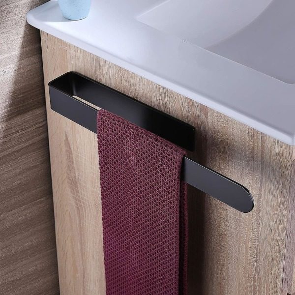 Badstangsstativ i svart rustfritt stål, selvklebende håndkleholder, 37 cm