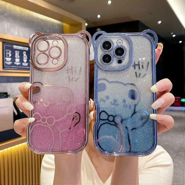 Til iPhone 16 Pro Max Cover Sødt Bamse Elektroplettering TPU Telefoncover med Gradient Glitterpapir - yux