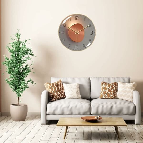 Modern Tyst Väggklocka, 30cm Digital Väggklocka Rund Digital Kvarts Väggklocka, Lämplig för Vardagsrum, Kontor, Sovrum, Kök (Guld)