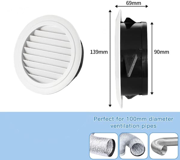 Ventilationsgaller - Rund Air Blade Plast 100 mm ABS-munstycke för fläkt vit_yu