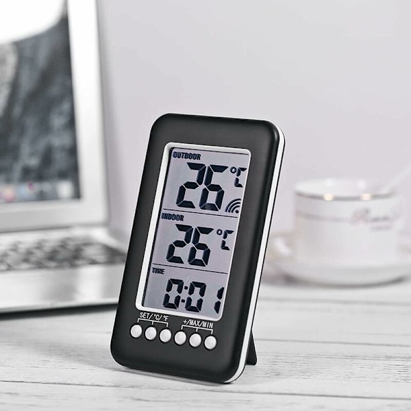 LCD Digital Termometer ℃ / ℉ Digital Inomhus/Utomhus Termometer Klocka Temperaturmätning med Sändare