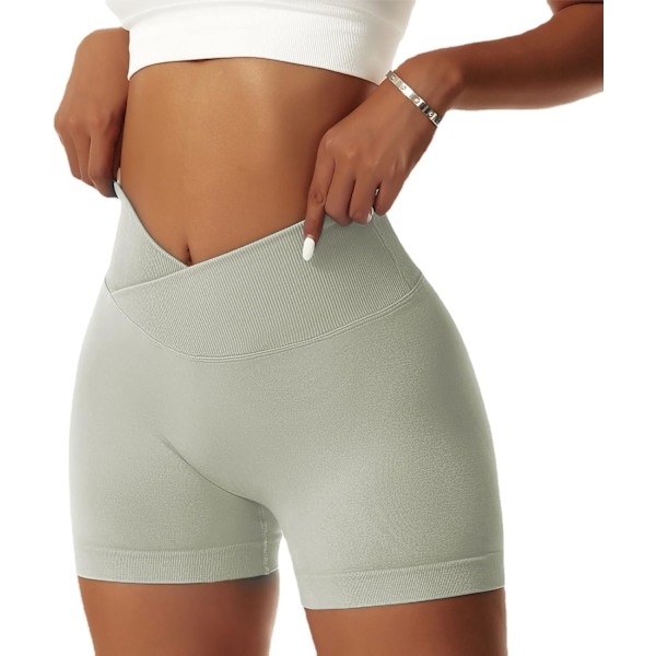 ie Damshorts V Kors Elastiska Push Up Yogashorts Booty Scrunch Hög Midja Träningsleggings Grå Grön Medium