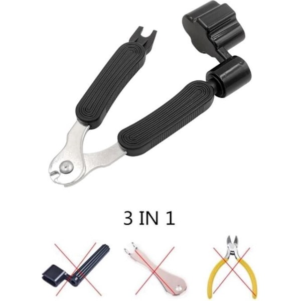 Gitarrstämningsverktyg 3 i 1 | Multifunktionell | Stiftavdragare | Strängklippare | Stäm gitarr | Svart