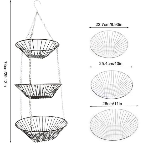 3 hängande fruktskålar med takkrokar