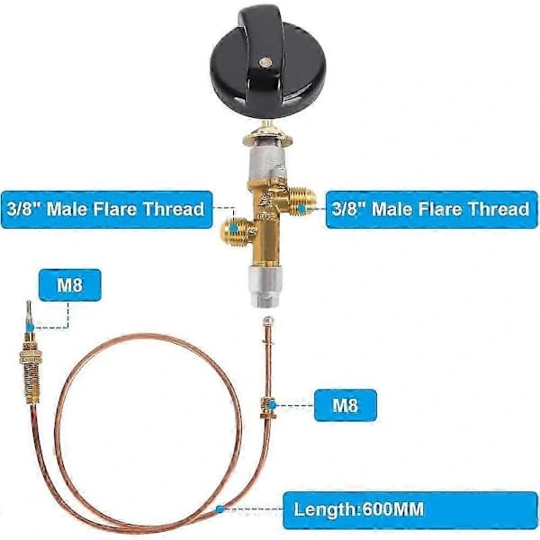 Propan Eldstad Flamskyddsventil Kit Med 600mm Termoelement Metall Ersättning för Gas Eldstad Som Visas As Shown