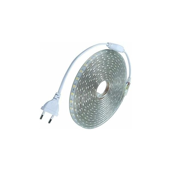 Komplett sett LED-stripe 5 meter 220V silikon vanntett IP68 kald hvit 6000°K SMD5050 60led/m - ingen transformator nødvendig Bredde 8mm