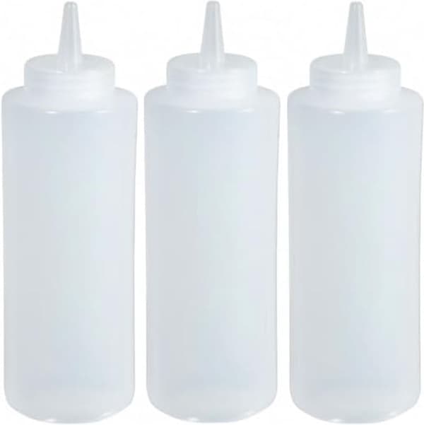 3-pack - 355 ml - Genomskinliga klämflaskor - Klämflaskor för kryddor - Apelsinjuiceflaskor - Apelsinklämflaskor - Apelsinflaskset - Skruvkorkar