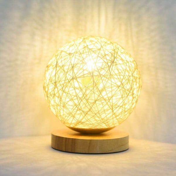Trä bordslampa, dekorativ sänglampa i trä med USB-laddare för sovrum, vardagsrum, sängbord, gavelbord, Cafe R
