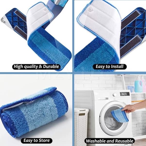 2-pack mikrofiber moppdynor, självhäftande våt- och torrmopprefill för trä-, kakel-, vinyl- och marmorgolv, blå, 18 x 5,5 tum