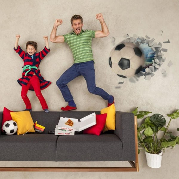 Fotbollsväggdekal, 3D-väggdekal för pojkars rum, Vinyl Fotboll