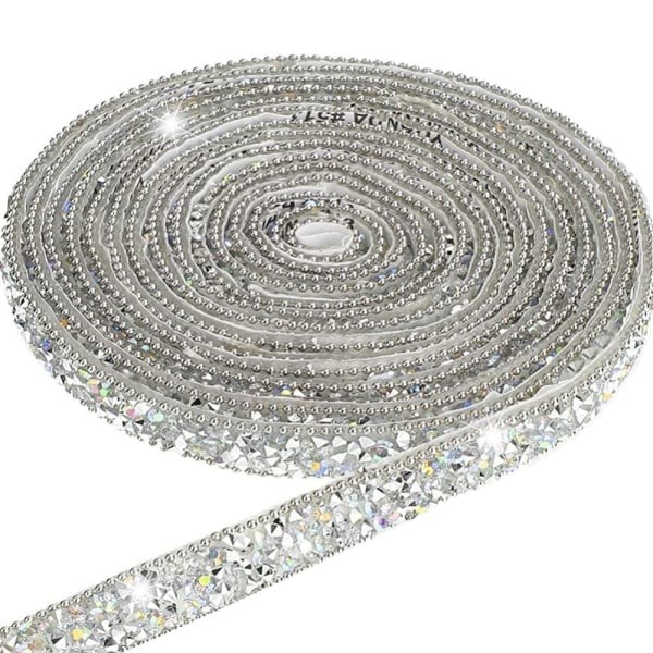 4 Rullar Silverhjärta Rhinestone Band Självhäftande Kristallband Rulle Glitter Harts Diamantbälte Bling Sparkling Diamond, 10mm