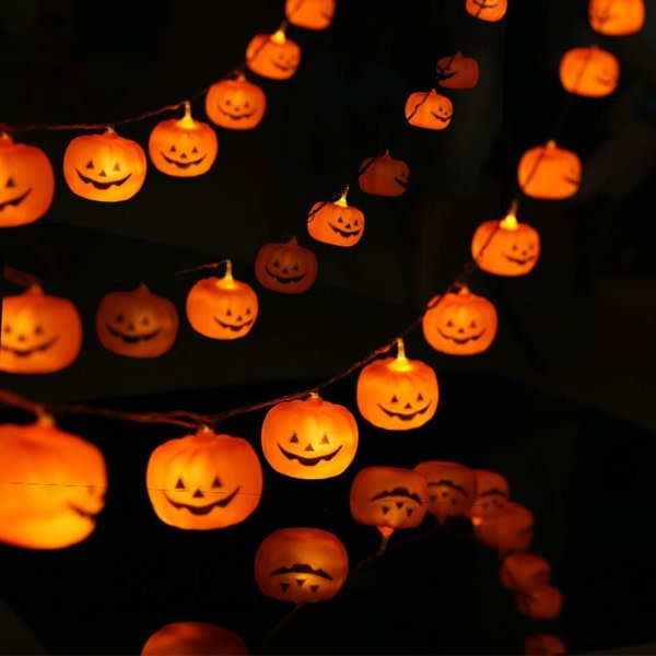 Halloween-ljusslingor, LED-pumpa-lampor, semesterbelysning för utomhusdekoration, 2 lägen fasta/blinkande ljus (20 pumpa-lampor, 9,8 fot) (Pumpa)