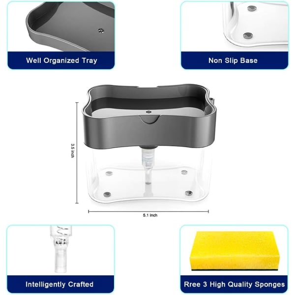 Galaxy 3-i-1 opvaskmiddel dispenser, opvaskmiddelpress og organizer, opvaskmiddel dispenser, manuel trykpumpe sæbe dispenser