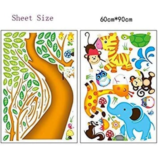 Tecknat djurträd med Väggklistermærker for ugglaapa Zebra Giraff