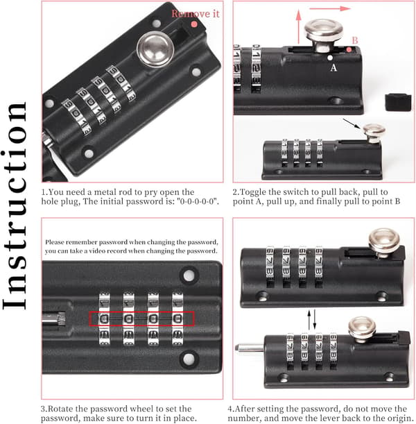 4-digit Combination Lock, 4-digit Sliding Lockable Garden Gate Lock for Gates, Gate Bolt Lock, Black_yux black