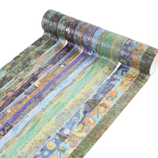 Set med 12 rullar Söt guldfolie Van Gogh-målningsserie dekoration