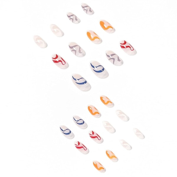 TG 24 kpl Press On Nails Keski Mandel Tekonaulet Rainbow Wave Lim On Nails Naisille Tytöille Täyspeite Liimaa Kynsiin