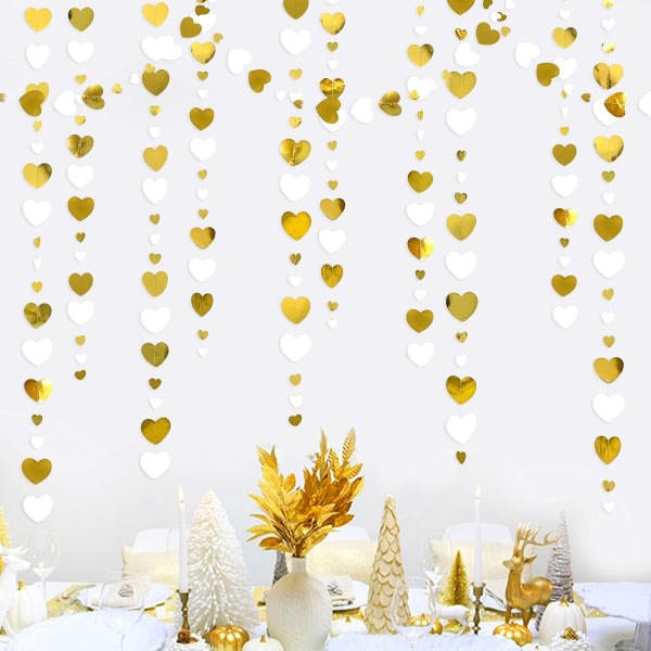 4M White and Gold Heart Garland Hängande dekorativa tillbehör